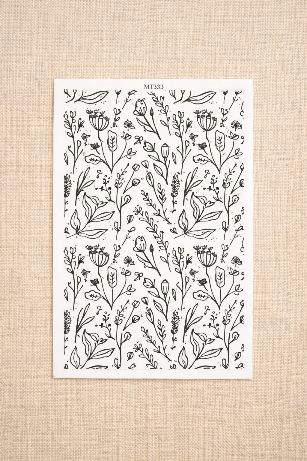 Feuille de transfert fleurs sauvages – motif botanique noir et blanc pour pâte polymère et création de bijoux DIY. TF61