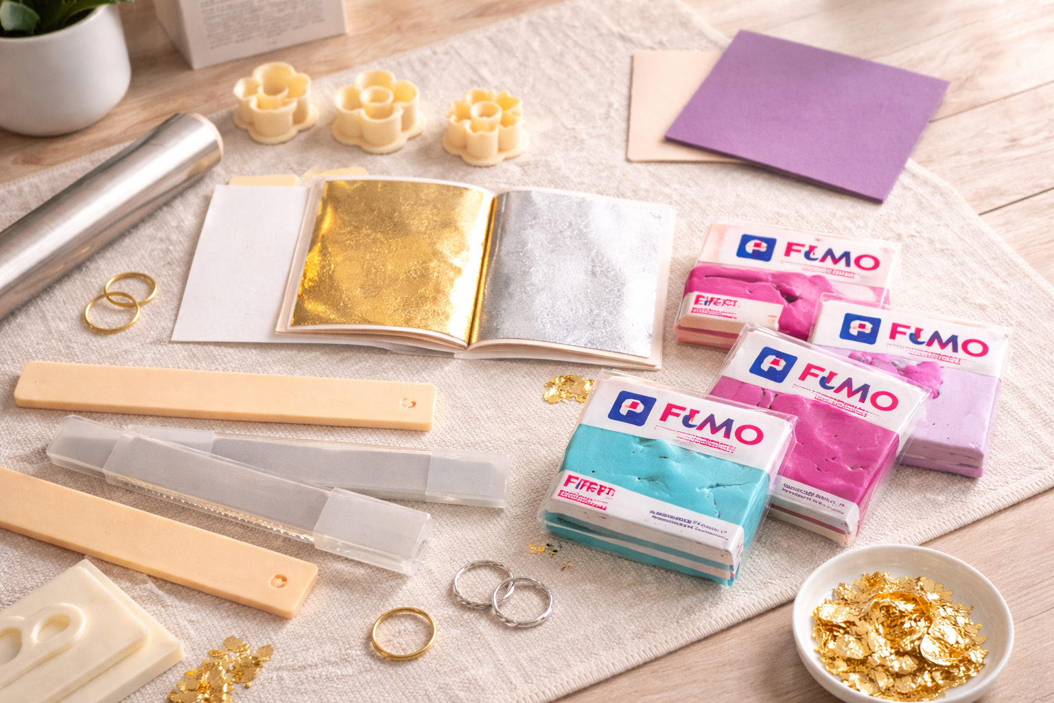 Kit création bijoux pâte polymère – Pampilles & créoles interchangeables + guide PDF