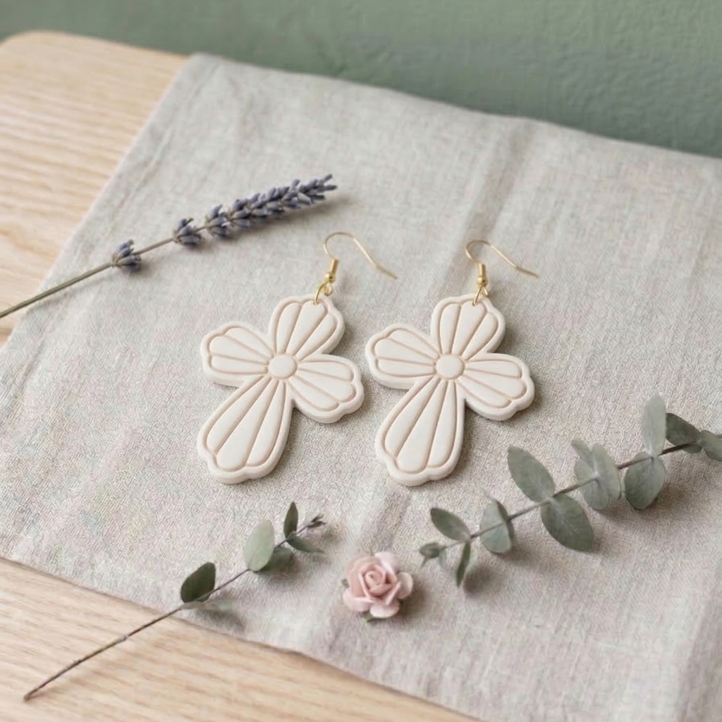 Emporte-pièce fleur croix ajourée – cutter pâte polymère bijoux DIY pampilles – 25 à 40 mm – EP-196 – fabriqué en France
