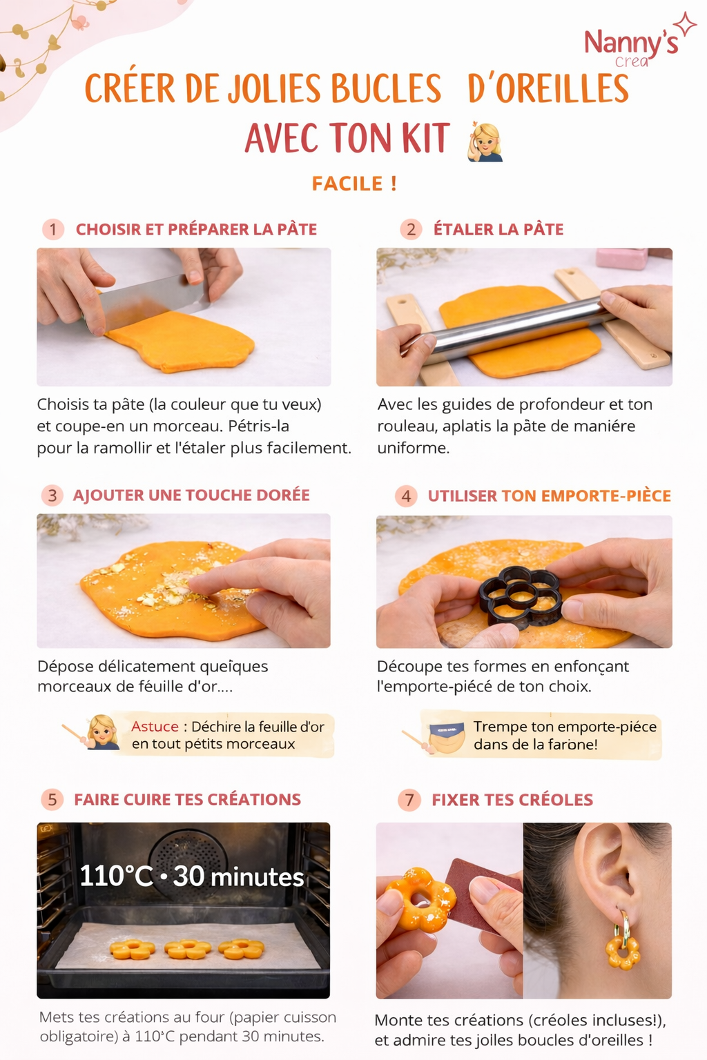 Kit création bijoux pâte polymère – Pampilles & créoles interchangeables + guide PDF