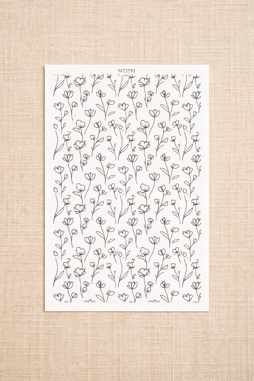 Feuille de transfert fleurs minimalistes noir et blanc – décoration pour pâte polymère, bijoux et créations DIY. TF-162