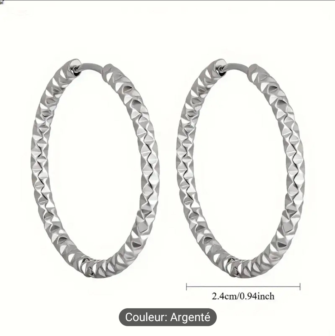 Créoles ciselées – Acier inoxydable 304 (Argenté ou Doré)