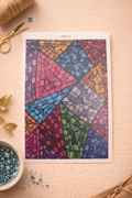 Feuille de transfert mosaïque multicolore – motif vitrail pour pâte polymère et bijoux DIY. TF46