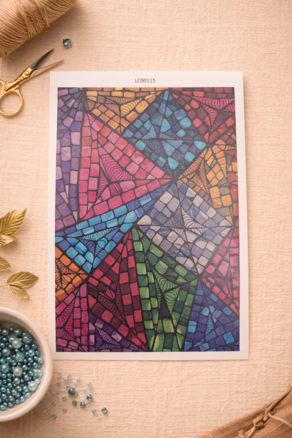 Feuille de transfert mosaïque multicolore – motif vitrail pour pâte polymère et bijoux DIY. TF46