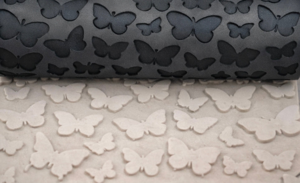 Rouleau texture pâte polymère – motif papillons Butterfly – rouleau texturé bijoux DIY – 24 x 80 mm – fabriqué en France
