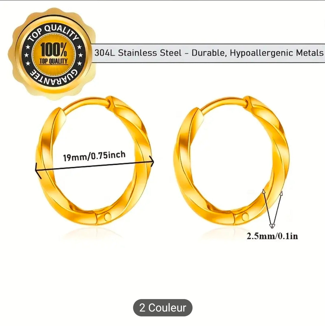 Créoles torsadées – Acier inoxydable 304/304L (Argenté ou Doré)