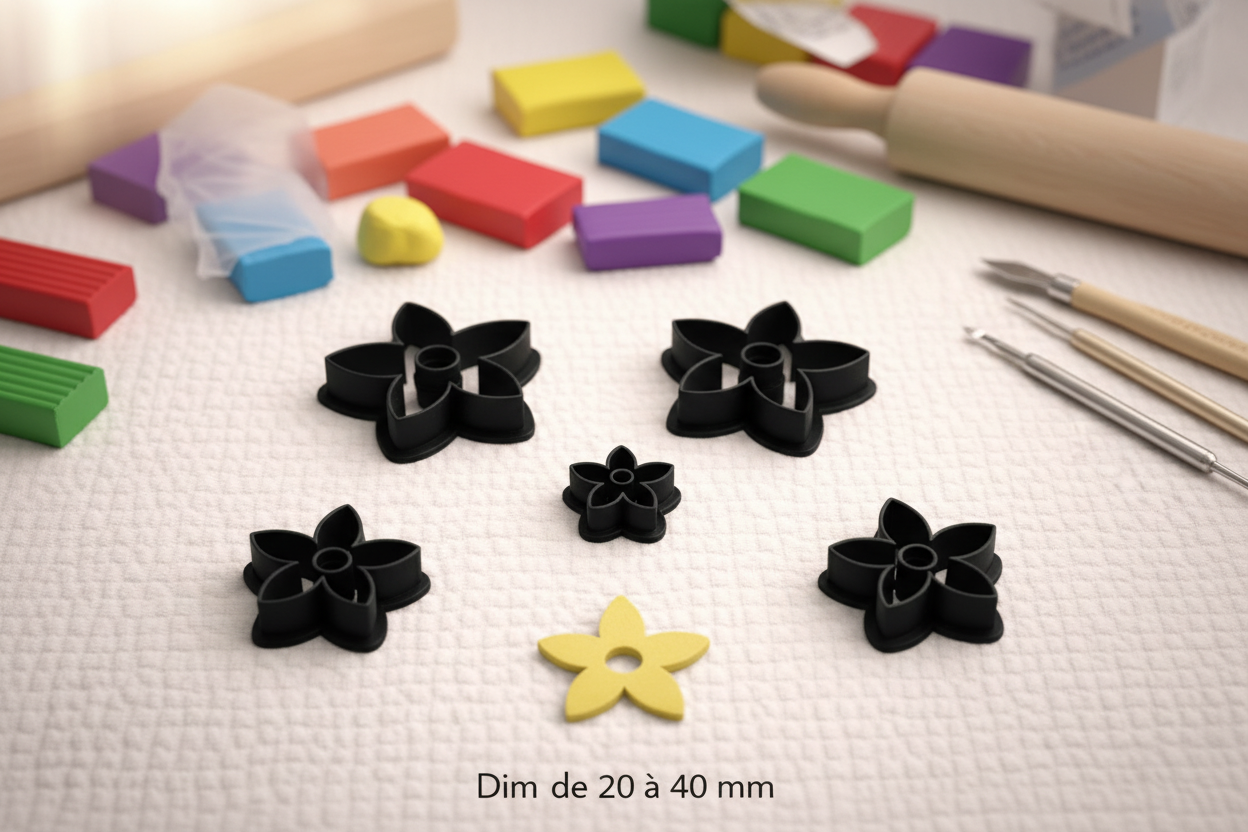 Emporte-pièce fleur ajourée 5 pétales étoile pour bijoux DIY – 5 tailles de 20 à 40 mm – fabriqué en France. EP-51