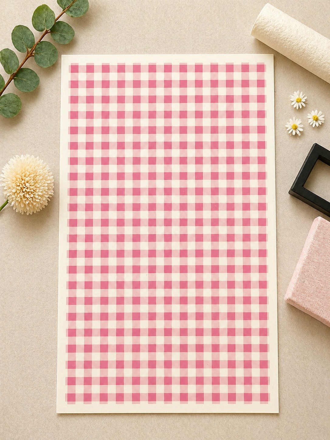 Feuille de transfert vichy rose pour pâte polymère  – 7,5 x 12 cm – création bijoux DIY. TF99
