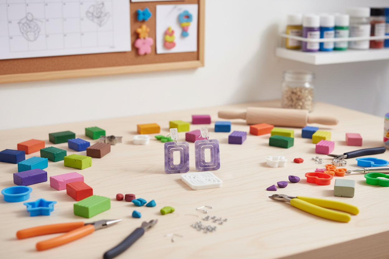 Emporte-pièce carré ajouré 3 cm – Découpe géométrique moderne pour boucles d’oreilles pâte polymère DIY. EP-21