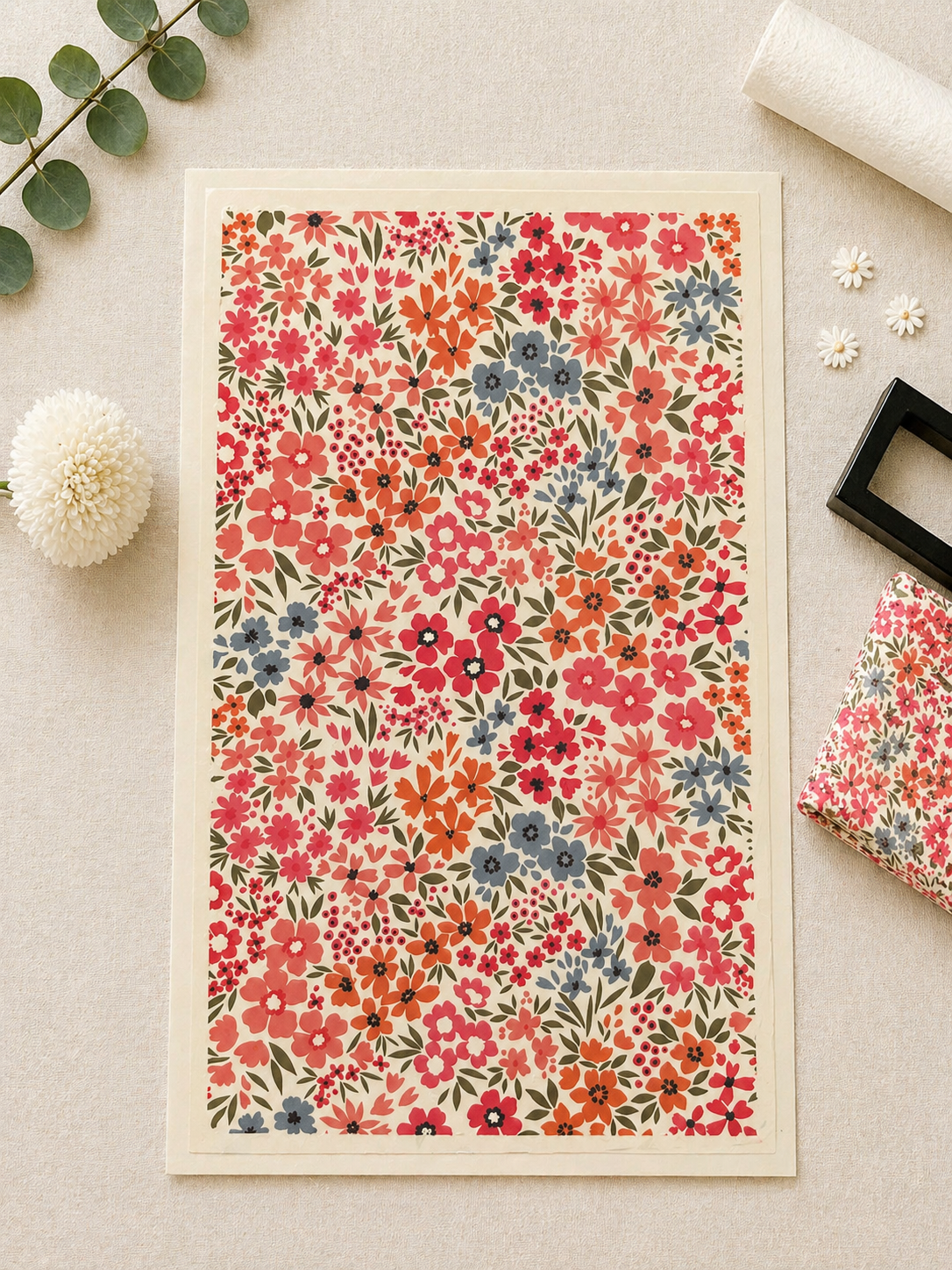 Feuille de transfert feuillage fleuri pour pâte polymère  – 7,5 x 12 cm – création bijoux DIY. TF87