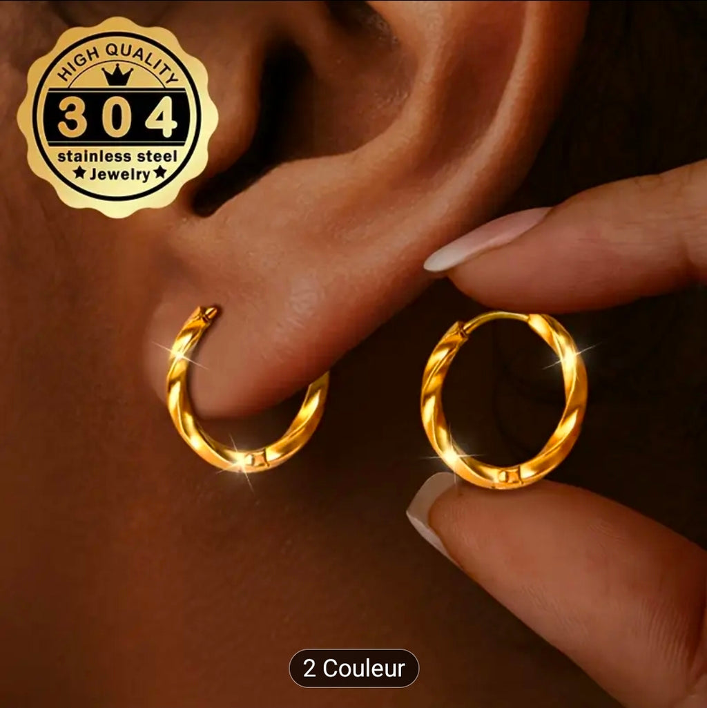 Créoles torsadées – Acier inoxydable 304/304L (Argenté ou Doré)