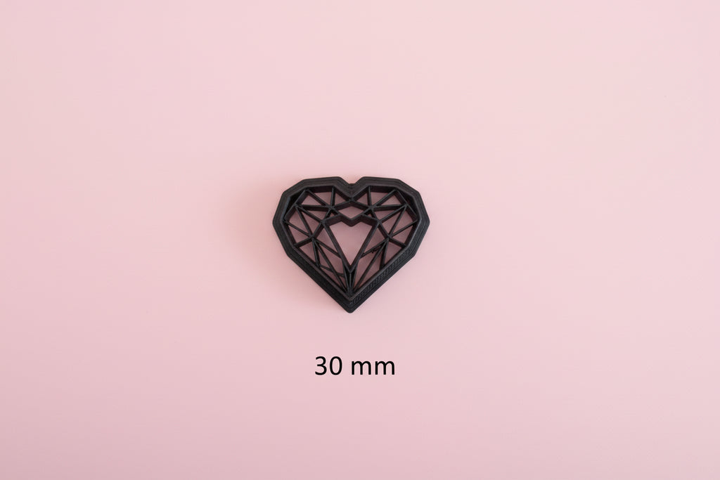 Emporte-pièce cœur géométrique 30 mm – Motif diamant facetté – Découpe bijoux pâte polymère – Fabriqué en France. EP-71