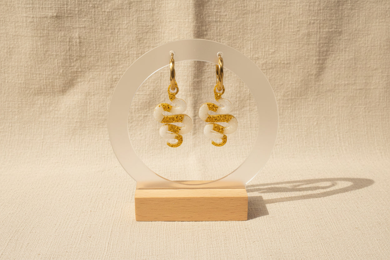 Pampilles Serpent Blanc & Doré Pailleté