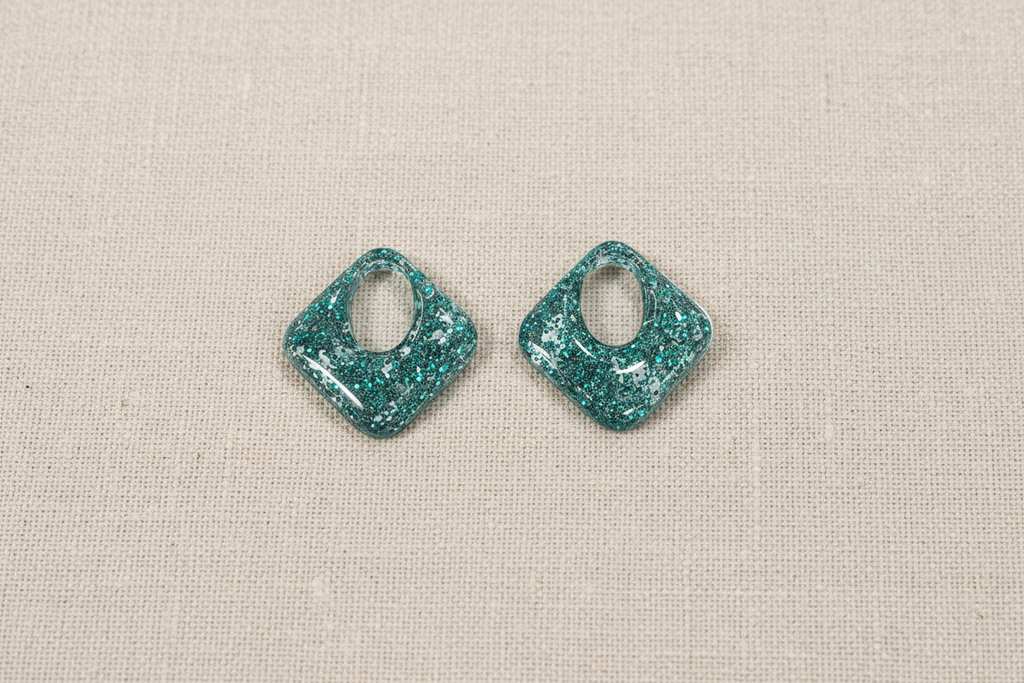 Pampilles losange vert turquoise et feuille d'argent