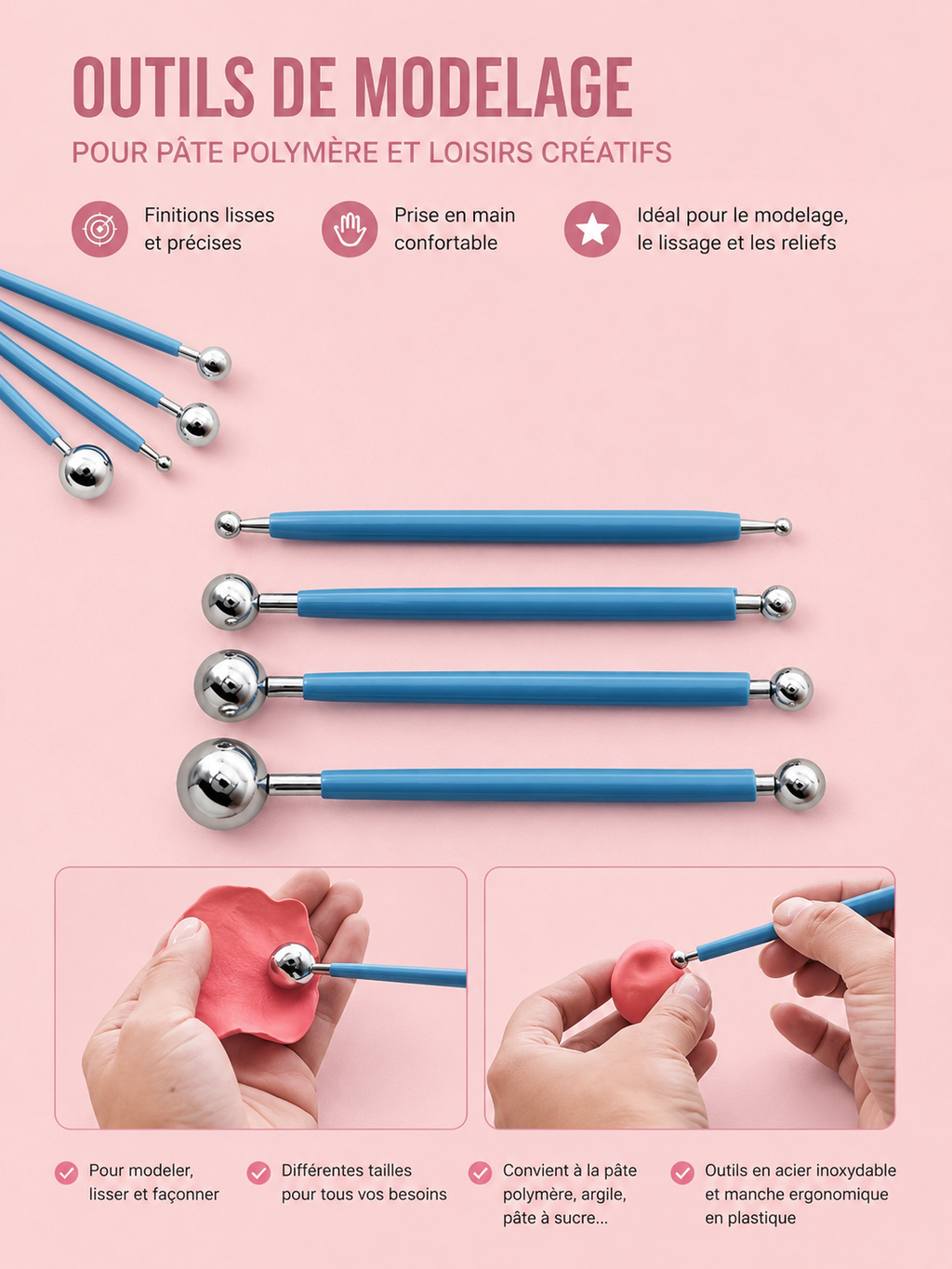 Outils de modelage - Lot de 4 double embouts