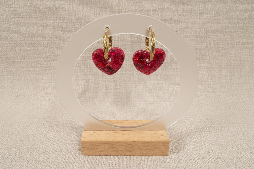Pampilles cœur rouge pailleté