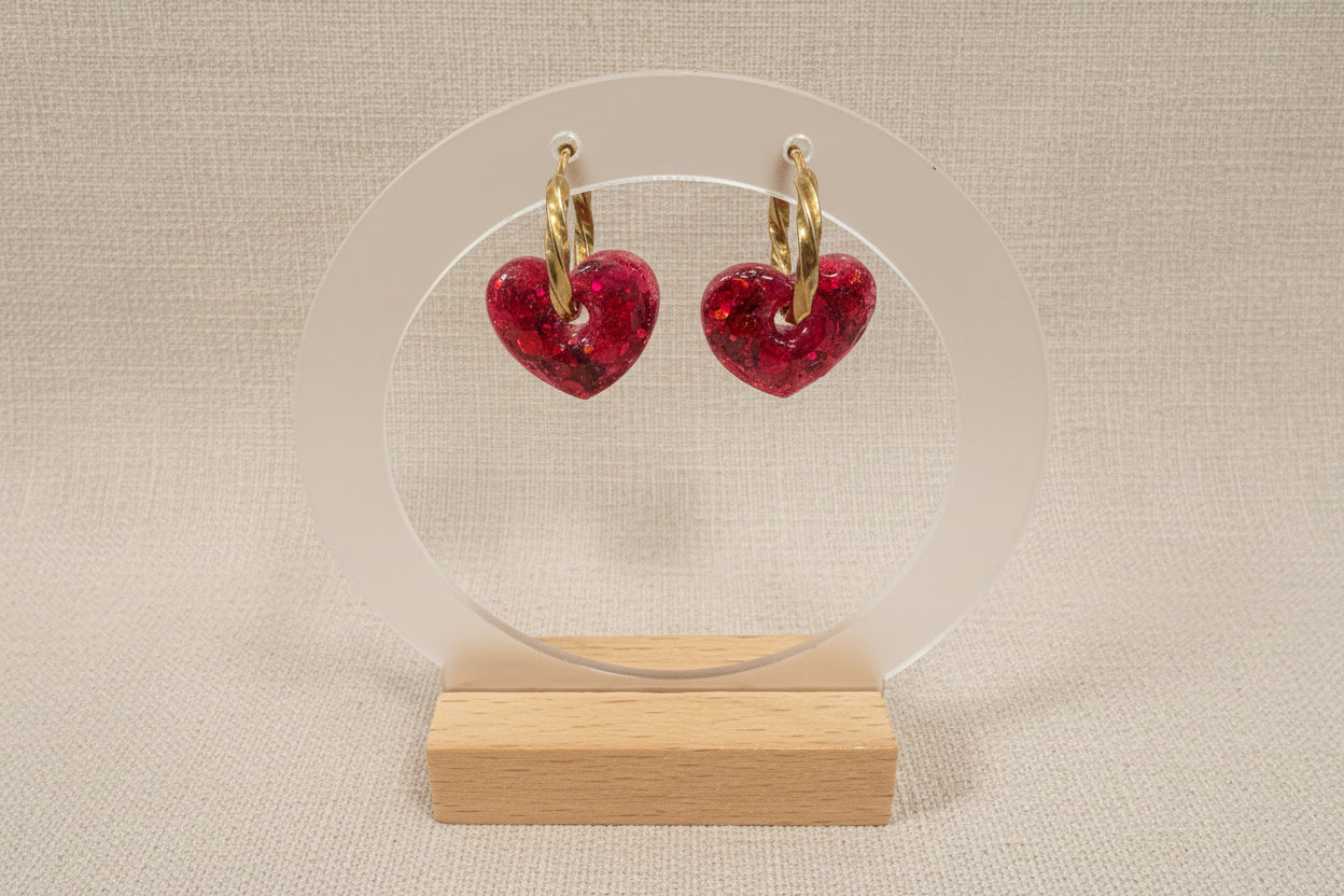 Pampilles cœur rouge pailleté