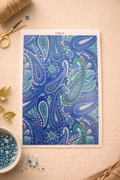 Feuille de transfert motif cachemire bleu – design paisley pour pâte polymère et bijoux DIY. TF45