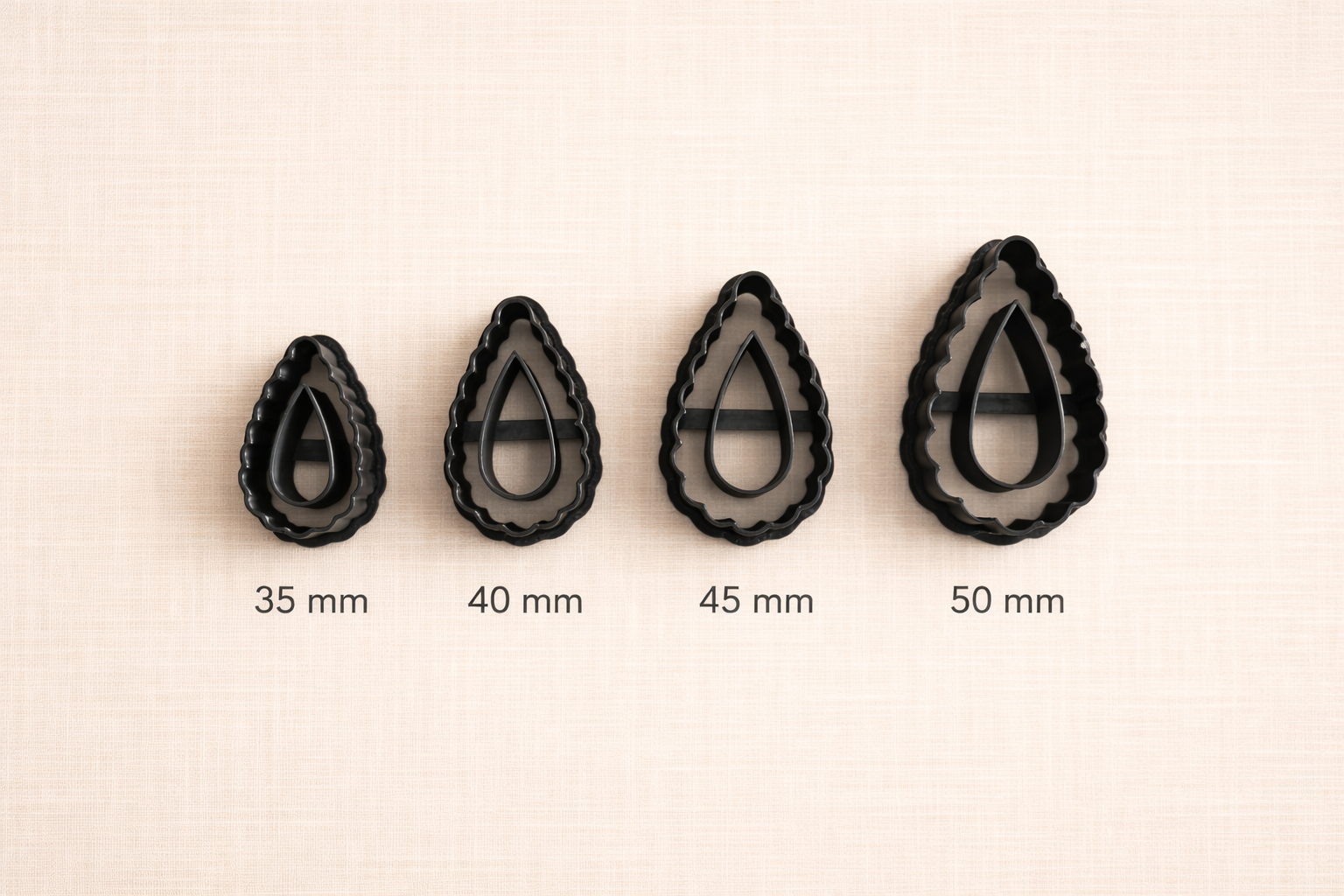 Emporte-pièce goutte texturée pour bijoux DIY – 4 tailles disponibles 35 à 50 mm EP-225