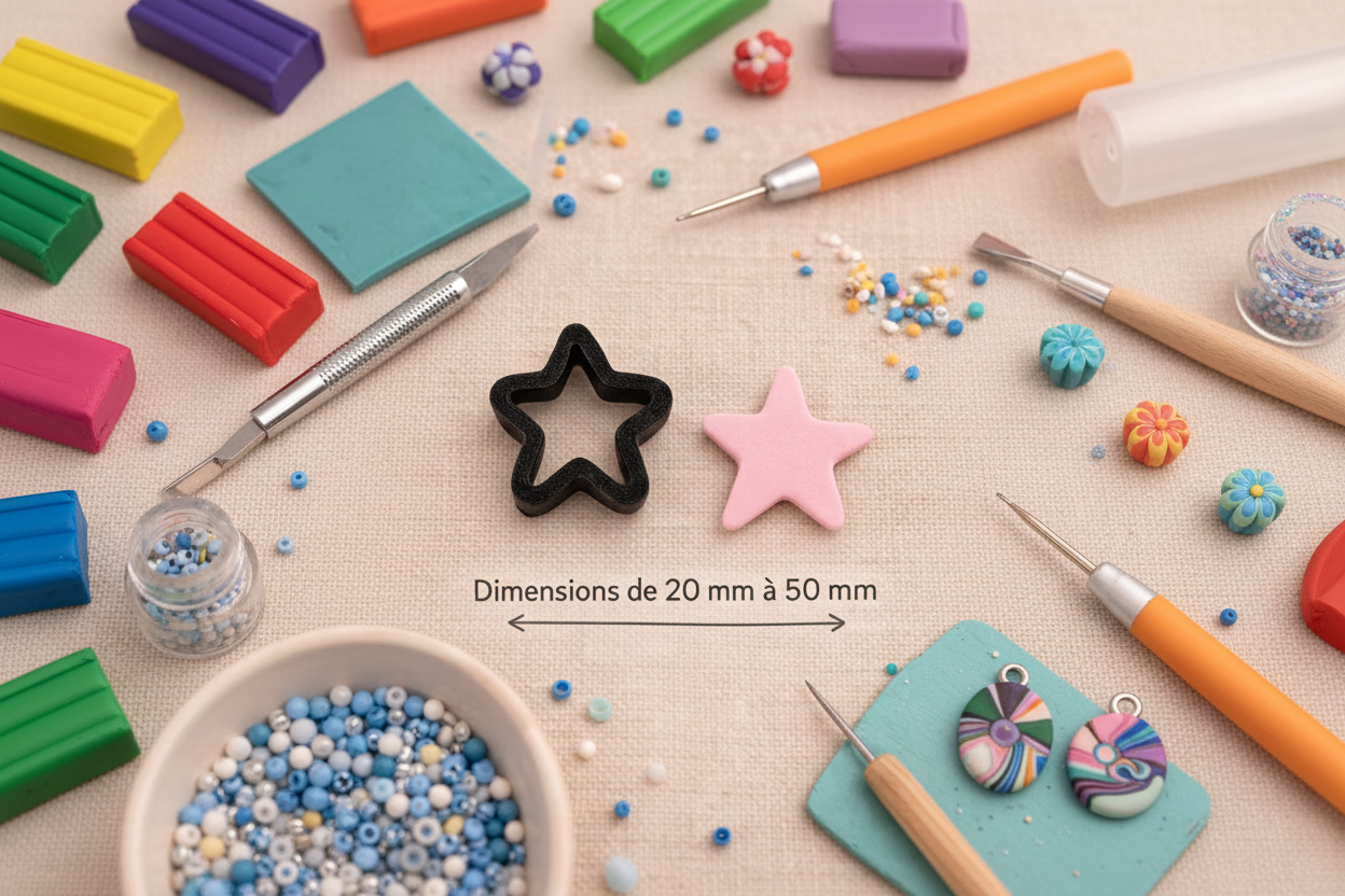 Emporte-pièce bijoux pâte polymère étoile – outil DIY boucles d’oreilles – 20 à 50 mm – fabriqué en France EP-113