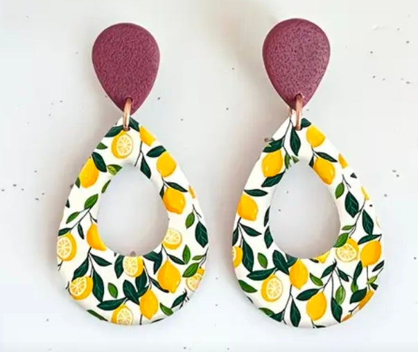 Feuille de transfert citrons et feuilles pour pâte polymère  – 10 × 14 cm – DIY bijoux.  TF65