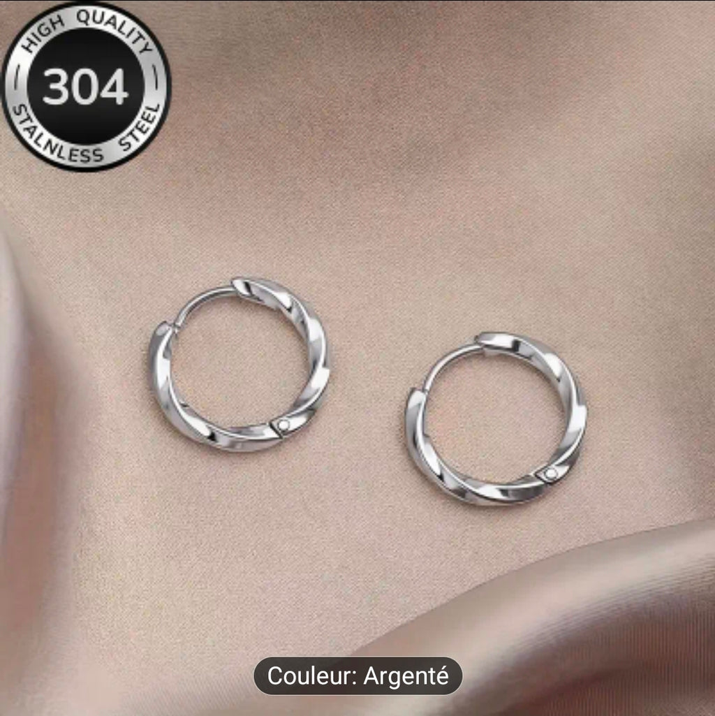Créoles torsadées 19 mm – Acier inoxydable 304 (Argenté ou Doré)