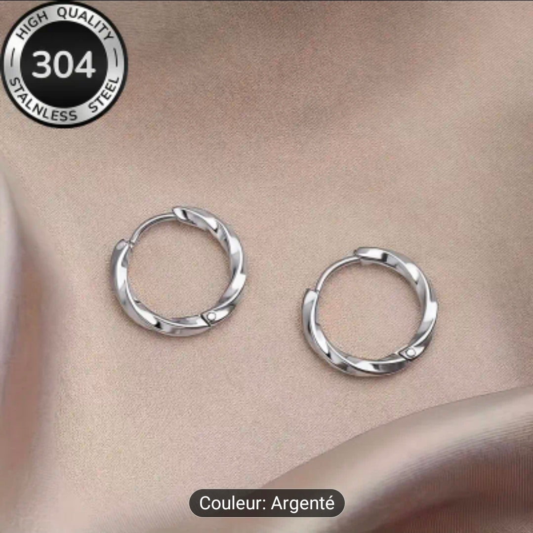 Créoles torsadées 19 mm – Acier inoxydable 304 (Argenté ou Doré)