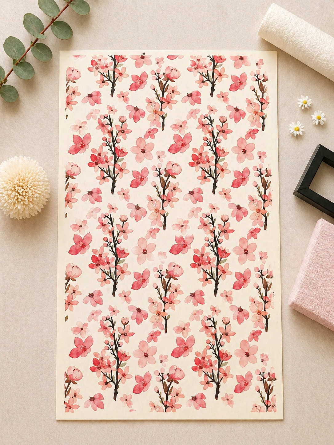Feuille de transfert fleurs pour pâte polymère  – 7,5 x 12 cm – création bijoux DIY. TF98