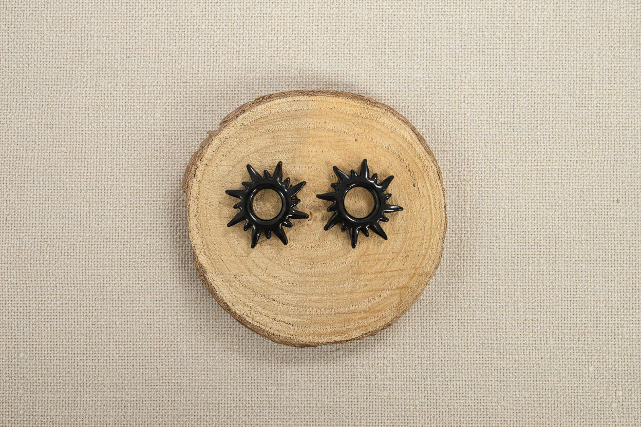 Pampilles soleil noir et feuille d'or