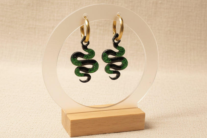 Pampilles Serpent Noir & Vert Pailleté