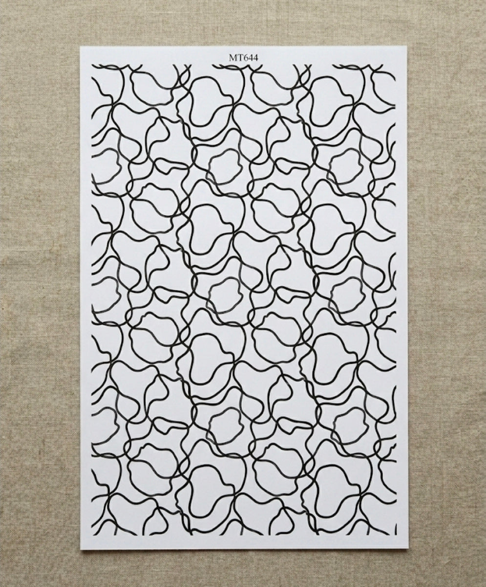 Feuille de transfert motif lignes abstraites noir et blanc pour pâte polymère – décor bijoux DIY – 9,5 x 14 cm. TF63