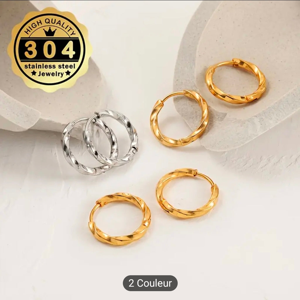 Créoles torsadées – Acier inoxydable 304/304L (Argenté ou Doré)