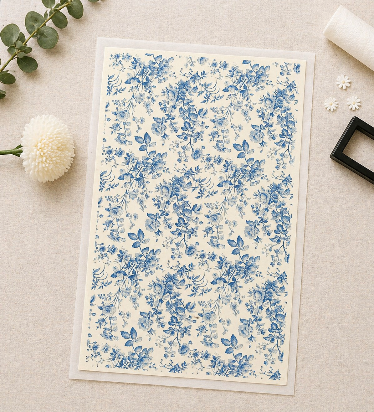 Feuille de transfert feuillage bleu pour pâte polymère  – 7,5 x 12 cm – création bijoux DIY. TF80