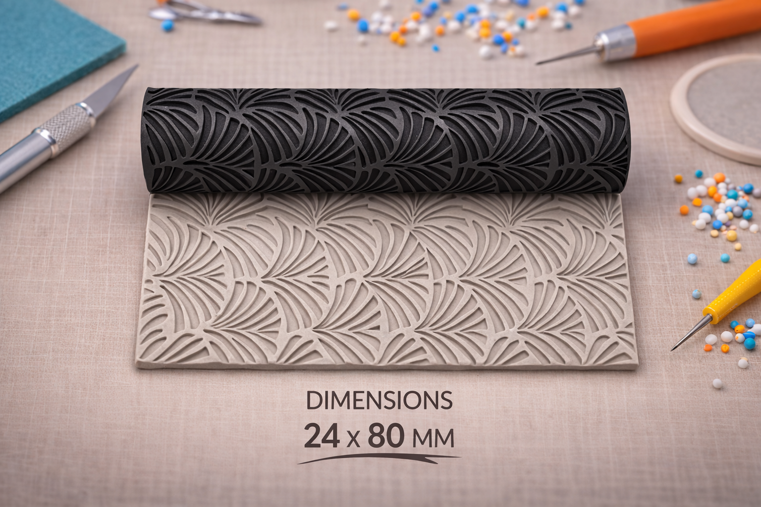Rouleau texture pâte polymère – motif arabesques – rouleau texturé bijoux DIY – 24 x 80 mm – Déco shell