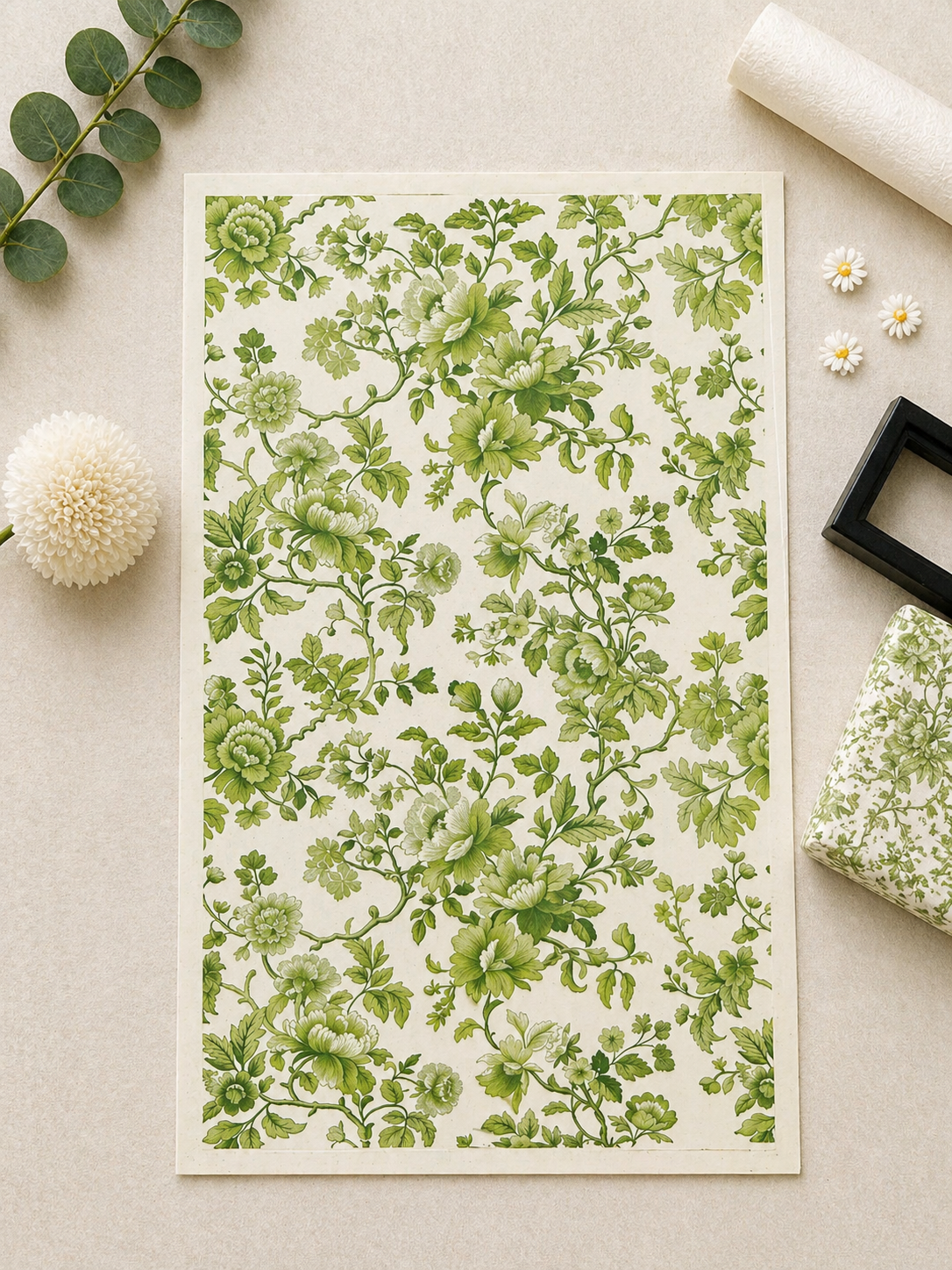 Feuille de transfert feuillage fleuri pour pâte polymère  – 7,5 x 12 cm – création bijoux DIY. TF92