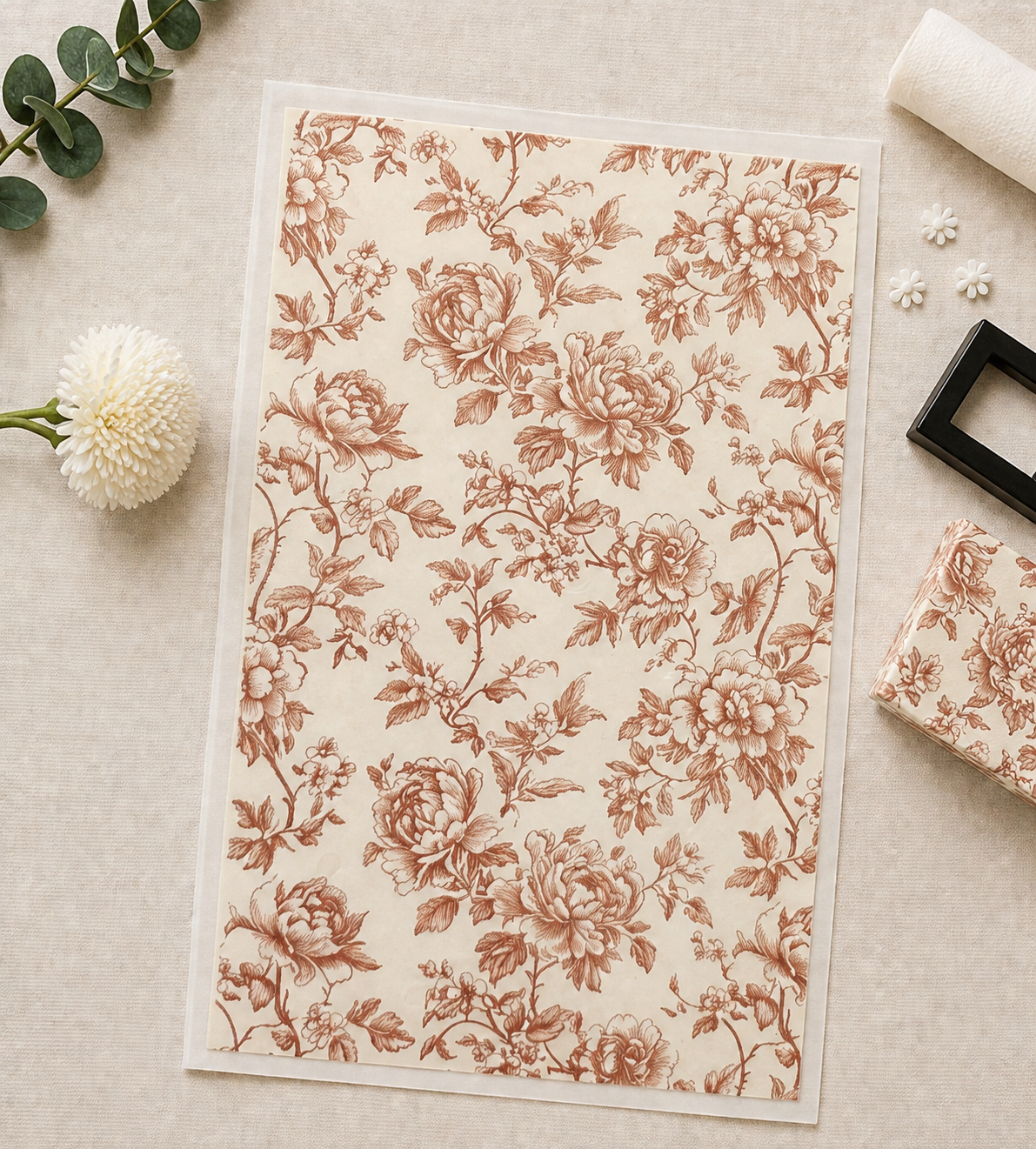 Feuille de transfert feuillage fleuri terracotta pour pâte polymère  – 7,5 x 12 cm – création bijoux DIY. TF85
