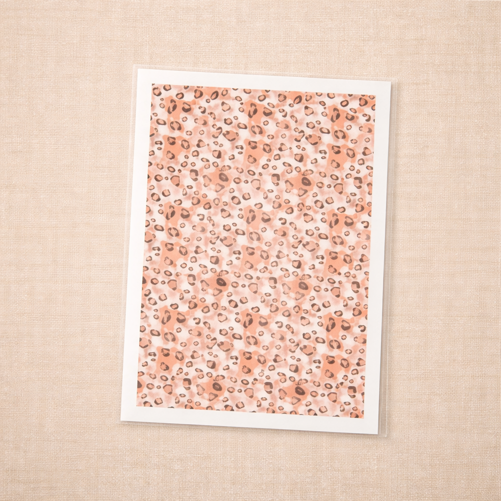 Feuille de transfert léopard pêche pour pâte polymère – motif animalier – 9,5 x 14 cm – création bijoux DIY. TF14