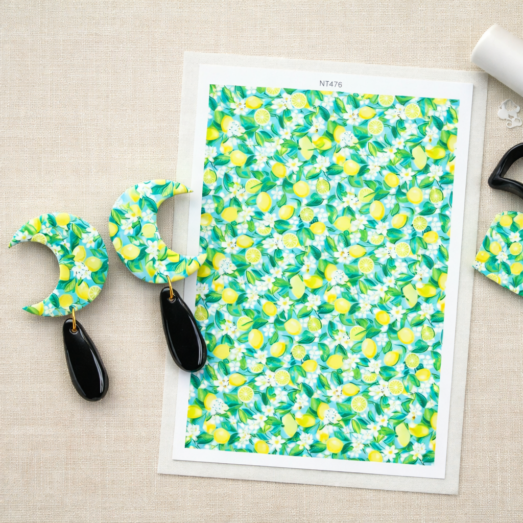 Feuille de transfert citrons pour pâte polymère  – 10 × 14 cm – DIY bijoux. TF35