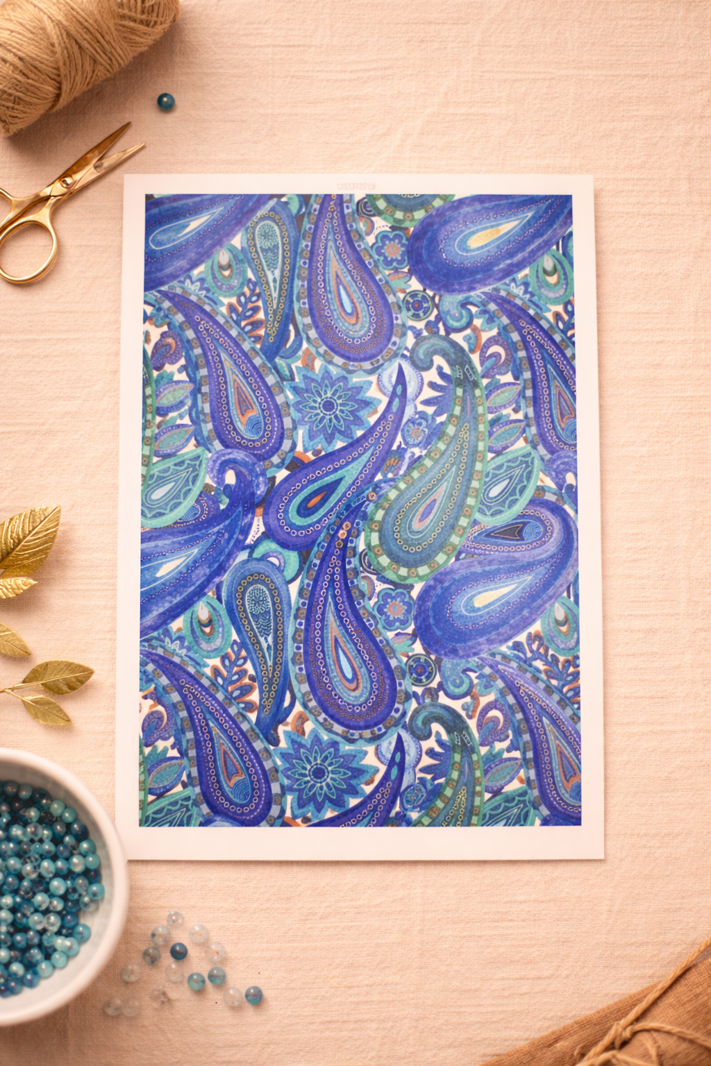 Feuille de transfert motif paisley bleu – décor pour pâte polymère et bijoux DIY. TF52