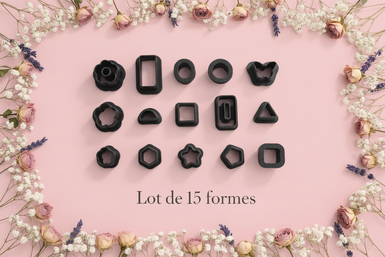 Kit 15 Mini Emporte-pièces Géométriques & Fleurs – 1 à 2 cm – Découpe bijoux pâte polymère – Fabriqué en France