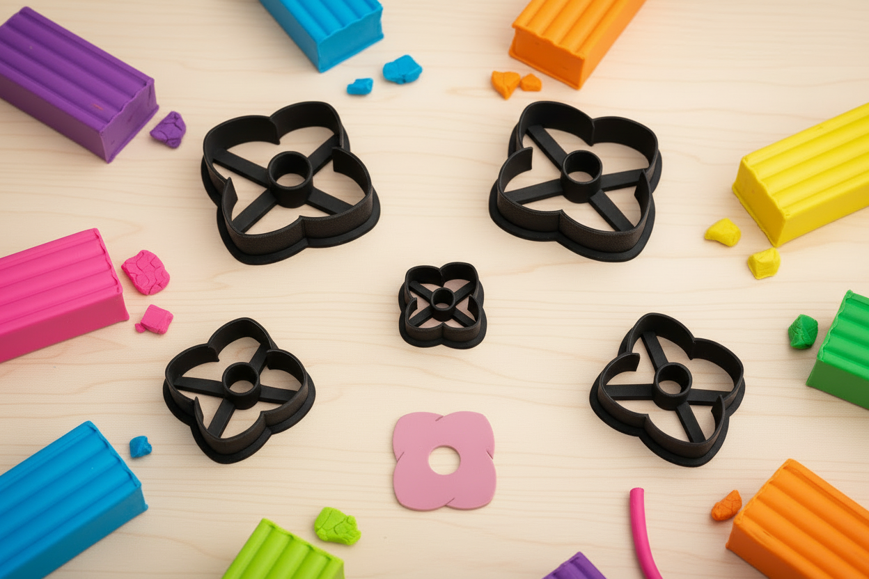 Emporte-pièce fleur ajourée 4 pétales pour bijoux DIY – 5 tailles de 20 à 40 mm – fabriqué en France. Idéal pampilles. EP-52